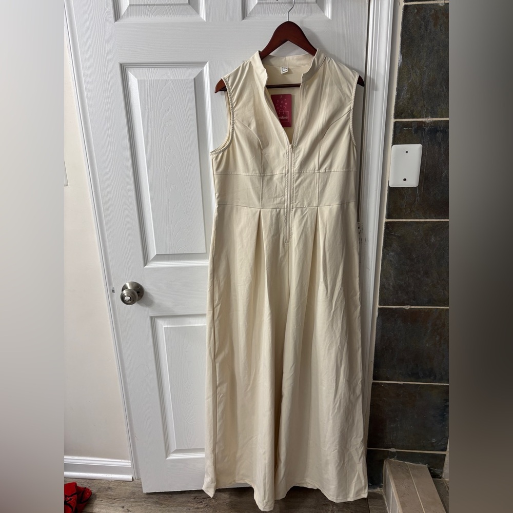Sleeveless Cream Maxi Jumpsuit